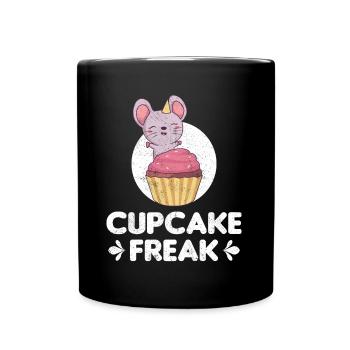 Cupcake Freak Funny Mouse With Cupcake - Full Colour Mug - black - Front