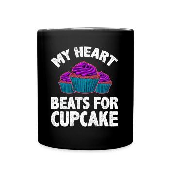 Mon cœur bat pour le cupcake - Mug uni - noir - Devant