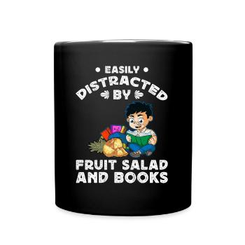 Easily Distracted By Fruit Salad & Books - Full Colour Mug - black - Front