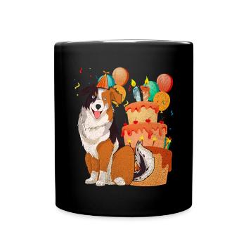 Aussie Dog Birthday Australian Shepherd - Full Colour Mug - black - Front
