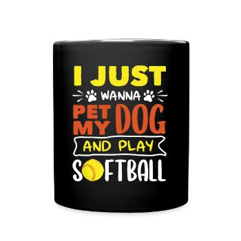 Nur Meinen Hund Streicheln Und Softball Spielen - Tasse einfarbig - Schwarz - Vorne