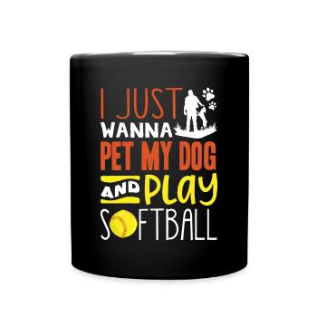 Nur Meinen Hund Streicheln Und Softball Spielen - Tasse einfarbig - Schwarz - Vorne