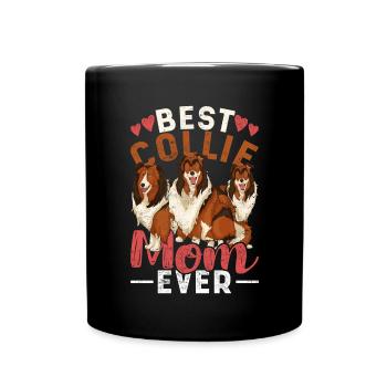 Collie Mama Dog Cadeau fête des mères Collie à cheveux longs - Mug uni - noir - Devant
