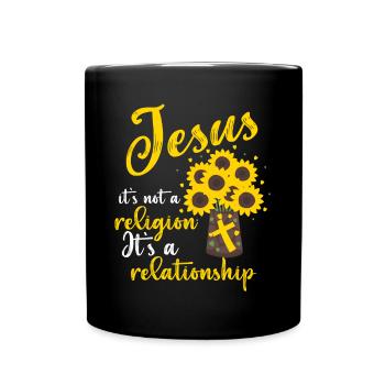 Jesus, Es Ist Keine Religion Es Ist Eine Beziehung - Tasse einfarbig - Schwarz - Vorne