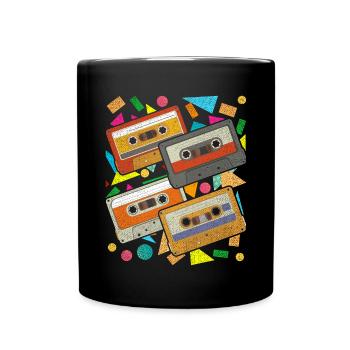 Retro 80er Jahre Geschenkidee Musik Kassette - Tasse einfarbig - Schwarz - Vorne