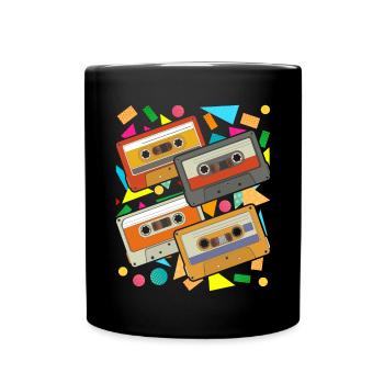 80er Mottoparty Geschenk Retro Musik Kassette - Tasse einfarbig - Schwarz - Vorne