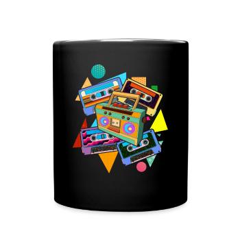 Retro Geschenk 80er Jahre Mottoparty Kassette - Tasse einfarbig - Schwarz - Vorne