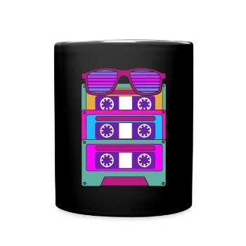 Retro 80er Mottoparty Kostüm Geschenk Kassette - Tasse einfarbig - Schwarz - Vorne