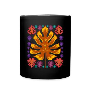 Monstera feuilles Plante tropicale Monstera Deliciosa - Mug uni - noir - Devant