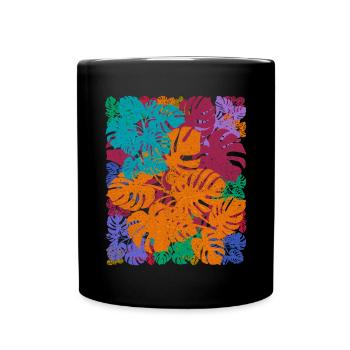 Tropische Monstera Blätter Pflanze Monstera - Tasse einfarbig - Schwarz - Vorne