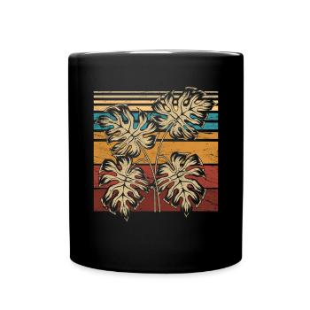 Retro Houseplant Leaves Tropical Monstera - Full Colour Mug - black - Front