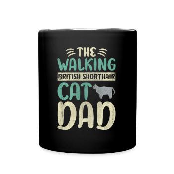 The Walking British Shorthair Cat Dad Cat Walking - Full Colour Mug - black - Front