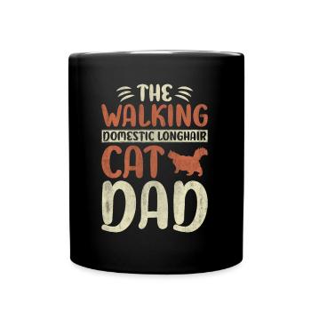 The Walking Domestic Longhair Cat Dad Cat Walking - Full Colour Mug - black - Front
