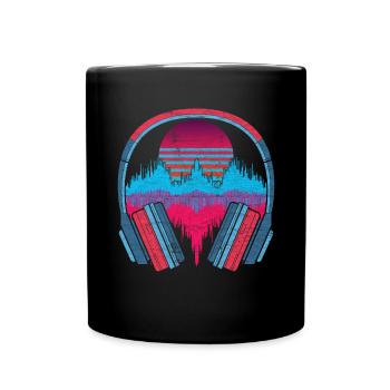 80er Vaporwave Musik Geschenk Kopfhörer Soundwave - Tasse einfarbig - Schwarz - Vorne
