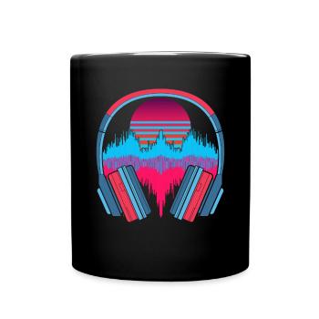 Musik Geschenk Kopfhörer 90er Synthwave Soundwave - Tasse einfarbig - Schwarz - Vorne