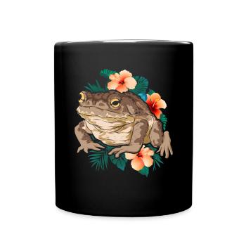 Frosch Amphibien Tierliebhaber Blumen Kröte - Tasse einfarbig - Schwarz - Vorne