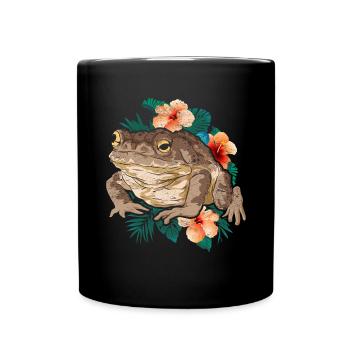 Natur Blumen Frosch Amphibien Geschenk Kröte - Tasse einfarbig - Schwarz - Vorne