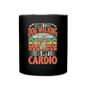 Shih Tzu Dog Walking Is My Cardio Dog Lover Puppy - Tasse einfarbig - Schwarz - Vorne