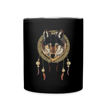Boho Gift Idea Animal Motif Dream Catcher Wolf - Full Colour Mug - black - Front