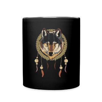 Indian Boho Style Cadeau Wolf Dream Catcher - Mug uni - noir - Devant