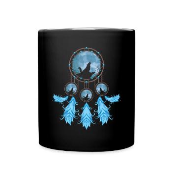 Howling Wolf Gift Indian Dream Catcher - Full Colour Mug - black - Front