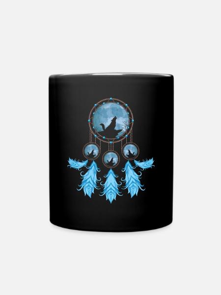 Howling Wolf Cadeau Indien Attrape-rêves - Mug uni - noir