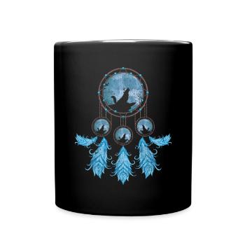 Gift Idea Feathers Dream Catcher Howling Wolf - Full Colour Mug - black - Front