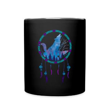 Gift Idea Feathers Dream Catcher Howling Wolf - Full Colour Mug - black - Front