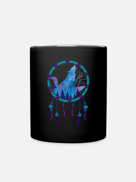 Howling Wolf Cadeau Indien Attrape-rêves - Mug uni - noir