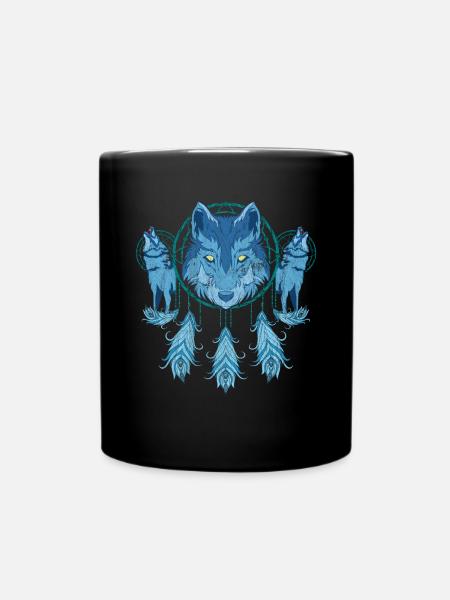 Raubtier Traumfänger Tiermotiv Geschenk Wolf - Enfärgad mugg - svart