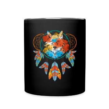 Dream Catcher Wolf - Full Colour Mug - black - Front