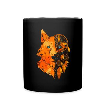 Predator Wolf Animal Gift Indian Dream Catcher - Full Colour Mug - black - Front
