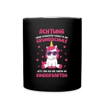 Schulanfang Einschulung 1 Klasse Grundschule - Tasse einfarbig - Schwarz - Vorne