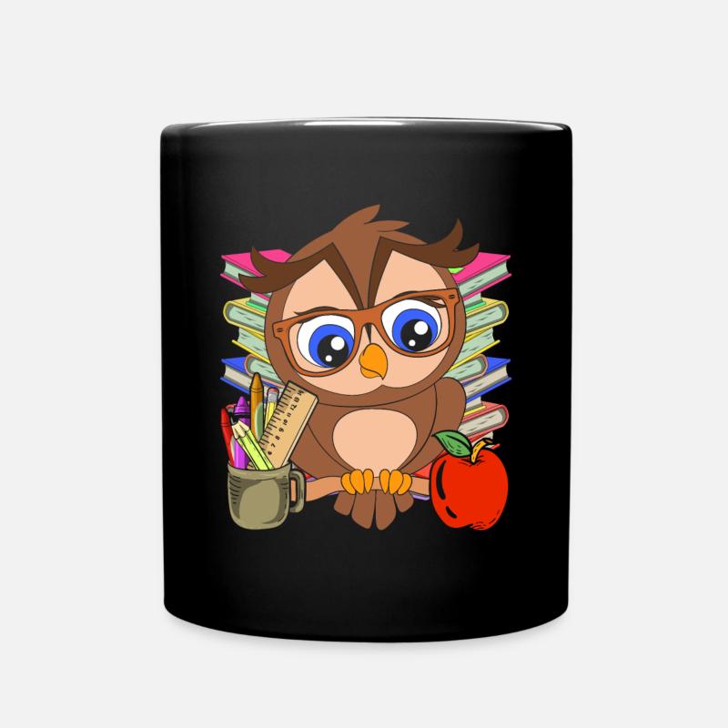 Schule Tiermotiv Geschenk Schulanfänger Eule - Tasse einfarbig - Schwarz