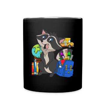 School Animal Motif Gift School Beginners Raccoon - Full Colour Mug - black - Front