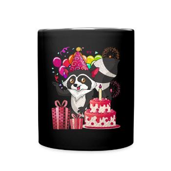 Birthday Animal Gift Raccoon - Full Colour Mug - black - Front