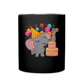 Birthday Animal Gift Elephant - Full Colour Mug - black - Front
