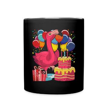 Birthday Animal Gift Pink Flamingo - Full Colour Mug - black - Front