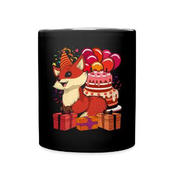 Birthday Animal Gift Fox - Full Colour Mug - black - Front