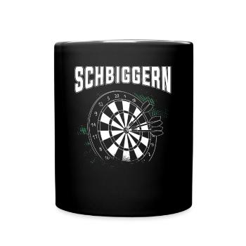 Dart Dart spielen, Schbiggern Fränkisch - Tasse einfarbig - Schwarz - Vorne