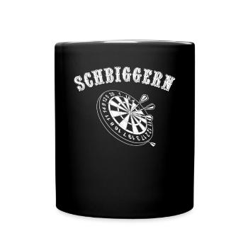 Dart Dart spielen, Schbiggern Fränkisch - Tasse einfarbig - Schwarz - Vorne