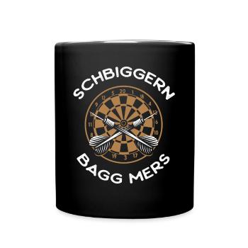 Dart Dart spielen, Schbiggern Fränkisch - Tasse einfarbig - Schwarz - Vorne