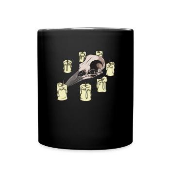 Schädel und Kerzen - Gothic Krähenschädel - Tasse einfarbig - Schwarz - Vorne