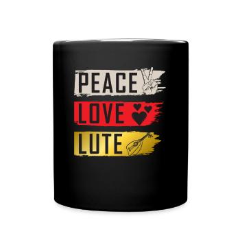 Peace Love Lute Musical Instrument - Full Colour Mug - black - Front