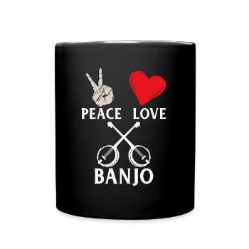 Peace Love Banjo Bluegrass Music - Full Colour Mug - black - Front