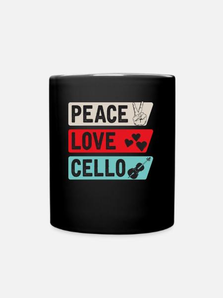 Peace Love Cello Musical Instrument - Tasse einfarbig - Schwarz