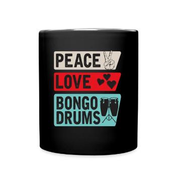 Peace Love Bongo Drums Music Instrument - Full Colour Mug - black - Front