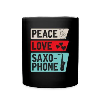 Peace Love Saxophone Musical Instrument - Tasse einfarbig - Schwarz - Vorne