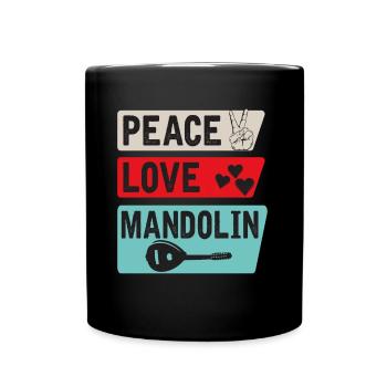 Peace Love Mandolin Bluegrass Music - Full Colour Mug - black - Front