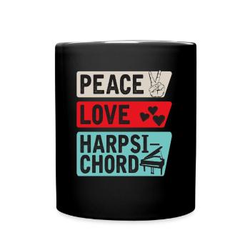 Peace Love Harpsichord Piano Music - Full Colour Mug - black - Front